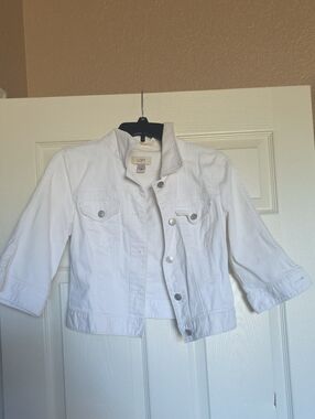 LOFT White Denim Jean Jacket with Button Front